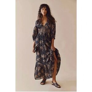Free People Golden Hour maxi dress in Black print size small